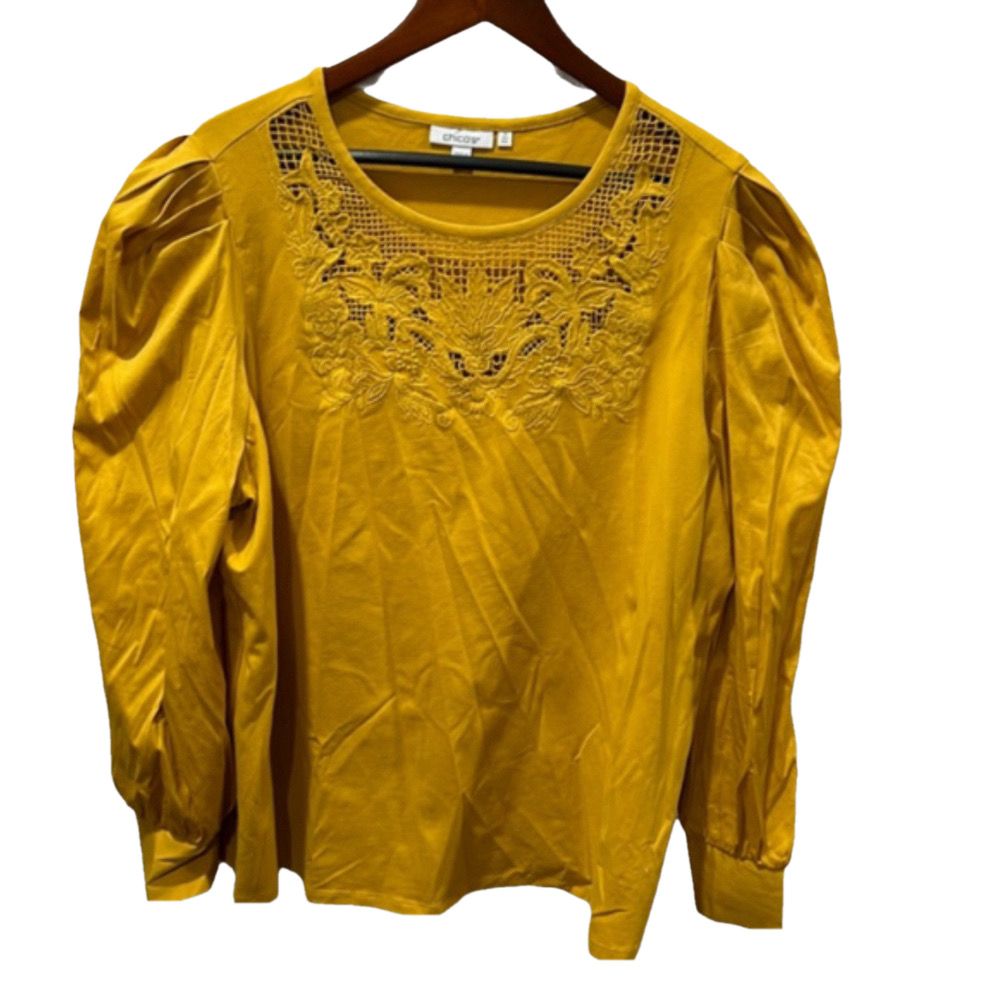 🎬CHICOS long sleeve blouse size 4 GUC mustard color..